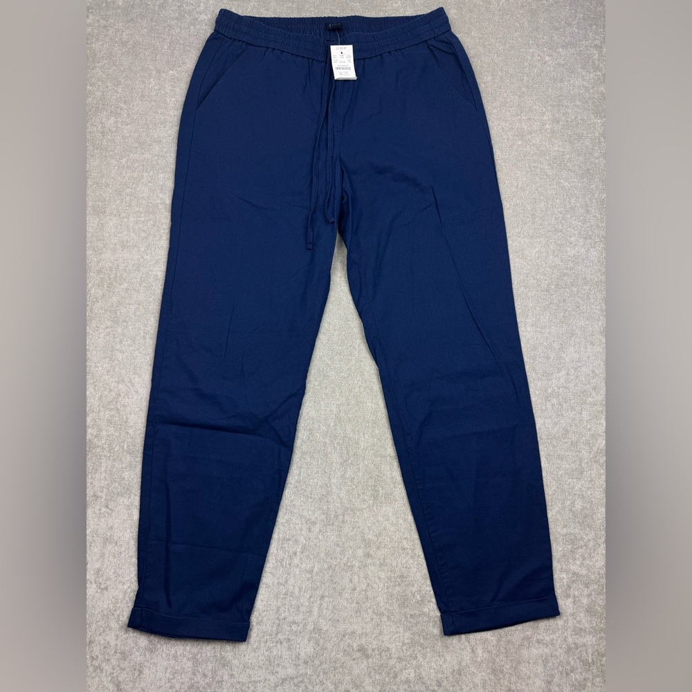 J.Crew Women’s Linen Straight Leg Drawstring Pants Navy 10 Tall NWT